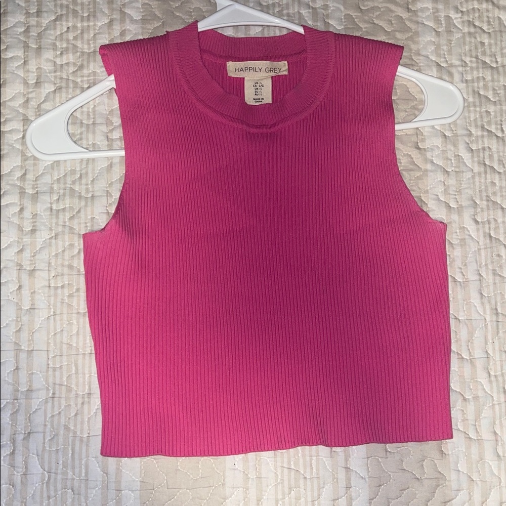 Happily Grey Pink Ribbed Crop Top